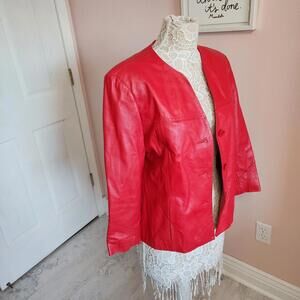 EUC DANA BUCHMAN red unique vintage leather blazer jacket adorable 12